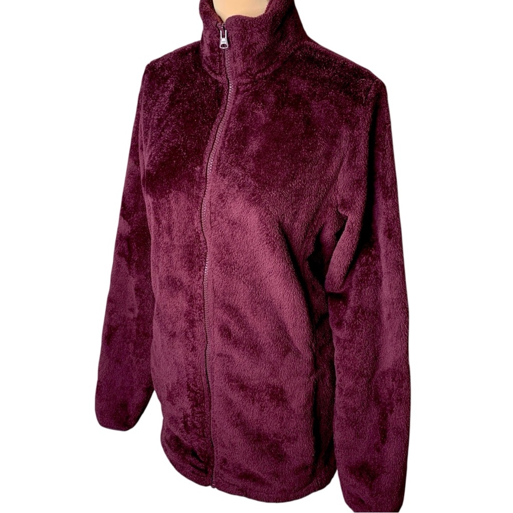 Lands' End Plush Fleece Zip Jacket Size S Tall Burgundy Mid Weight Cozy Layers